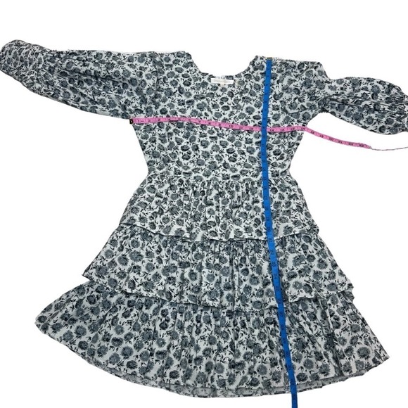 LoveShackFancy Paris Dandelion-Print Puff-Sleeve Mini A-Line Dress 2 Gray White - Picture 10 of 14